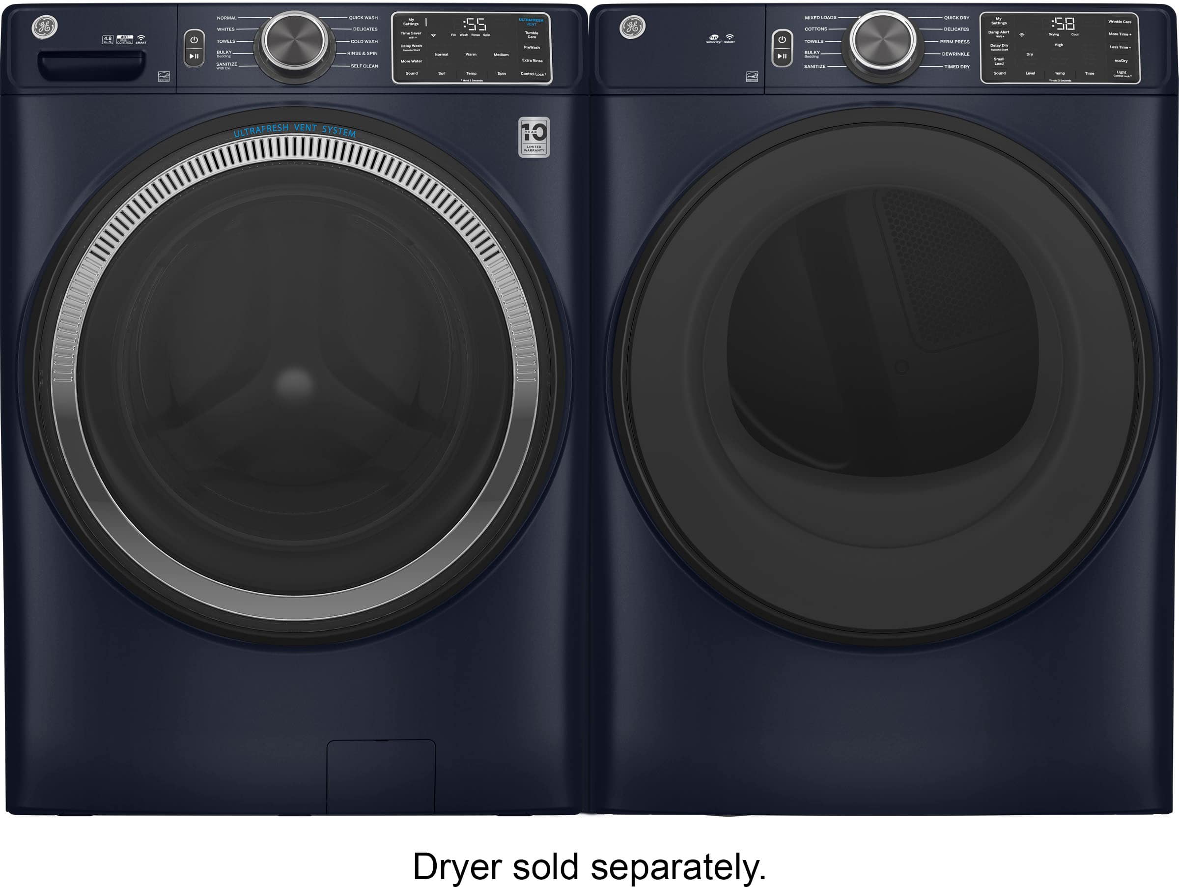 Alt View 4. GE - 4.8 Cu Ft High-Efficiency Stackable Smart Front Load Washer w/UltraFresh Vent System & Microban Antimicrobial Technology - Sapphire Blue.