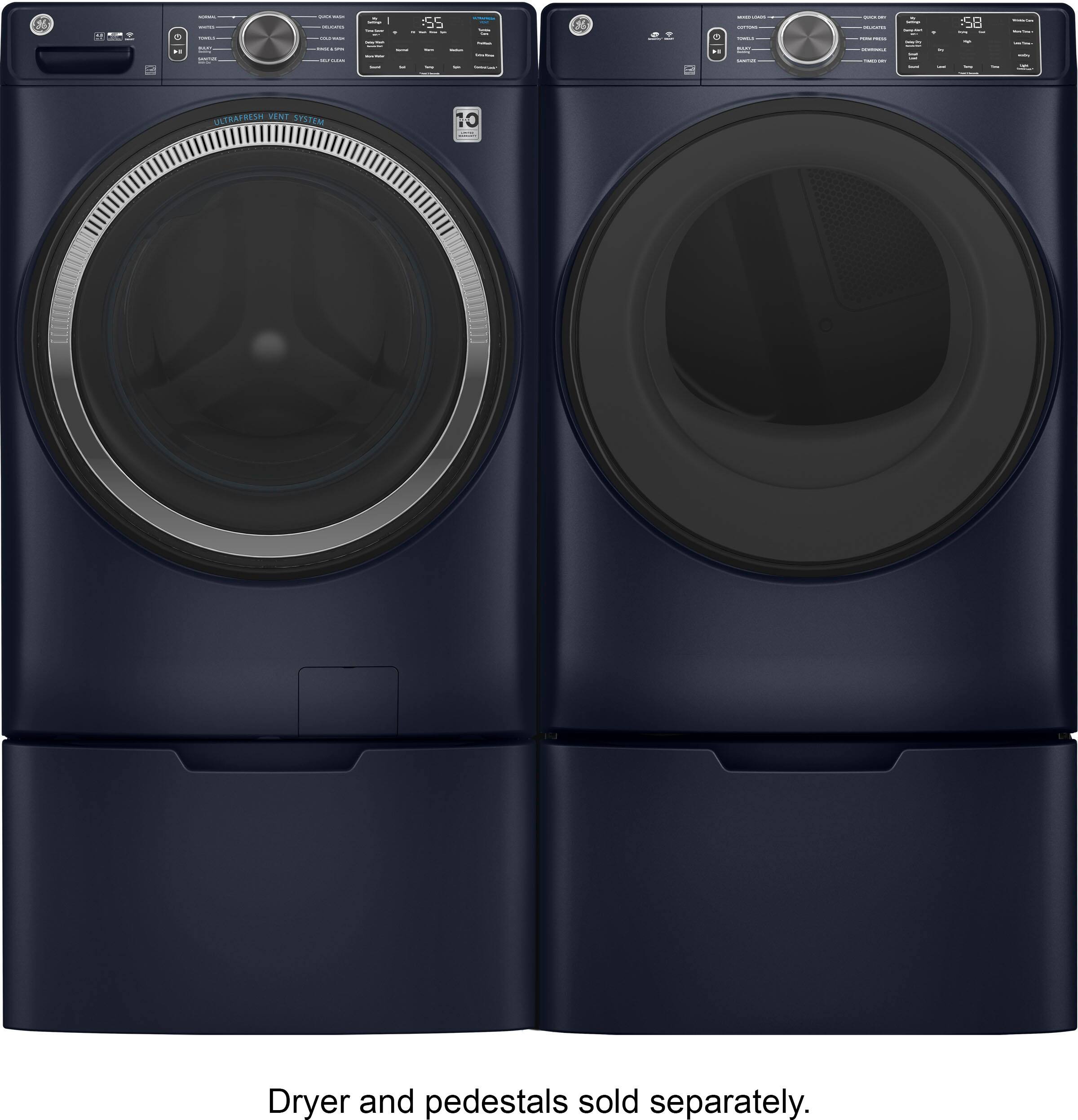 Alt View 5. GE - 4.8 Cu Ft High-Efficiency Stackable Smart Front Load Washer w/UltraFresh Vent System & Microban Antimicrobial Technology - Sapphire Blue.