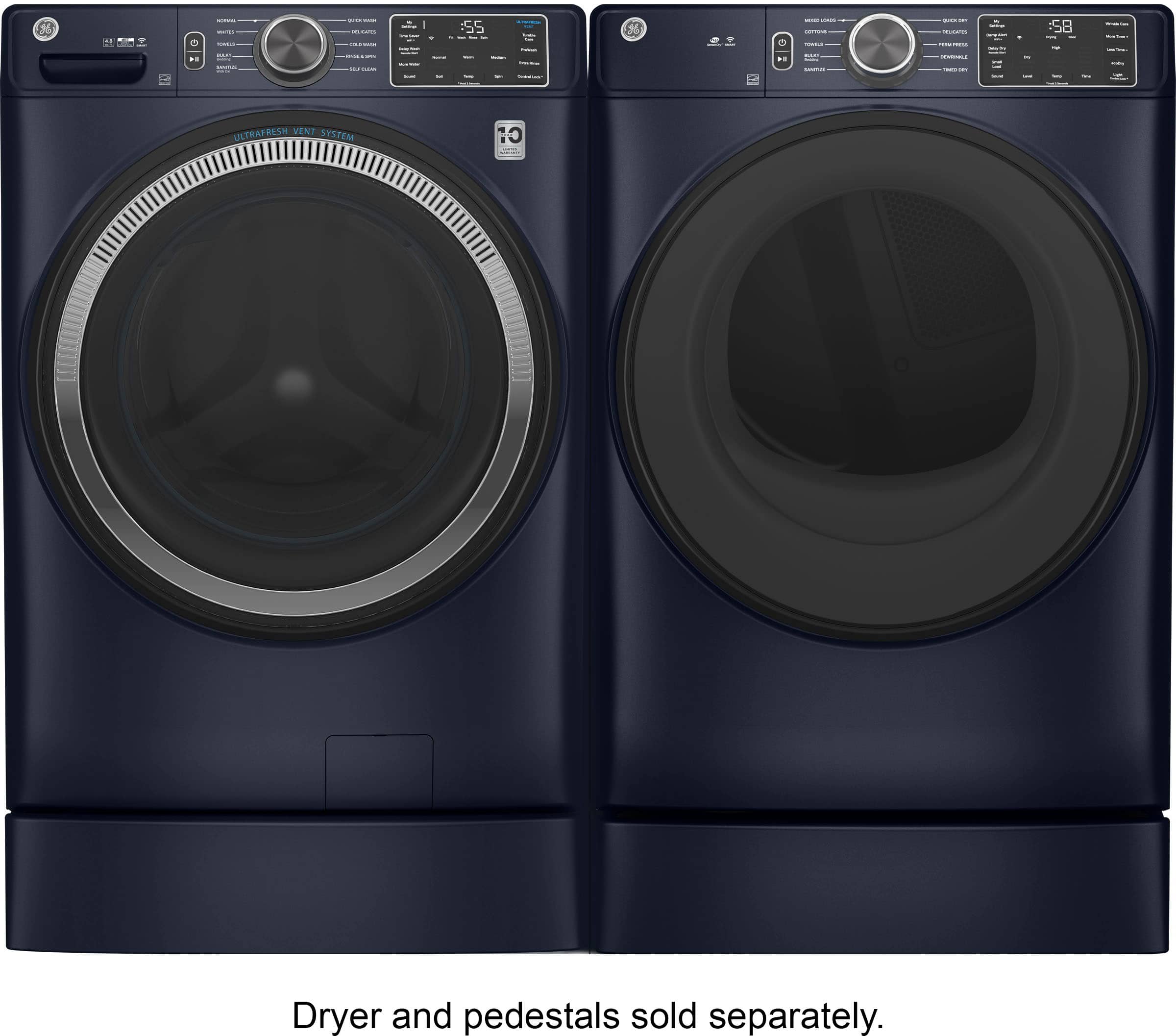 Alt View 6. GE - 4.8 Cu Ft High-Efficiency Stackable Smart Front Load Washer w/UltraFresh Vent System & Microban Antimicrobial Technology - Sapphire Blue.
