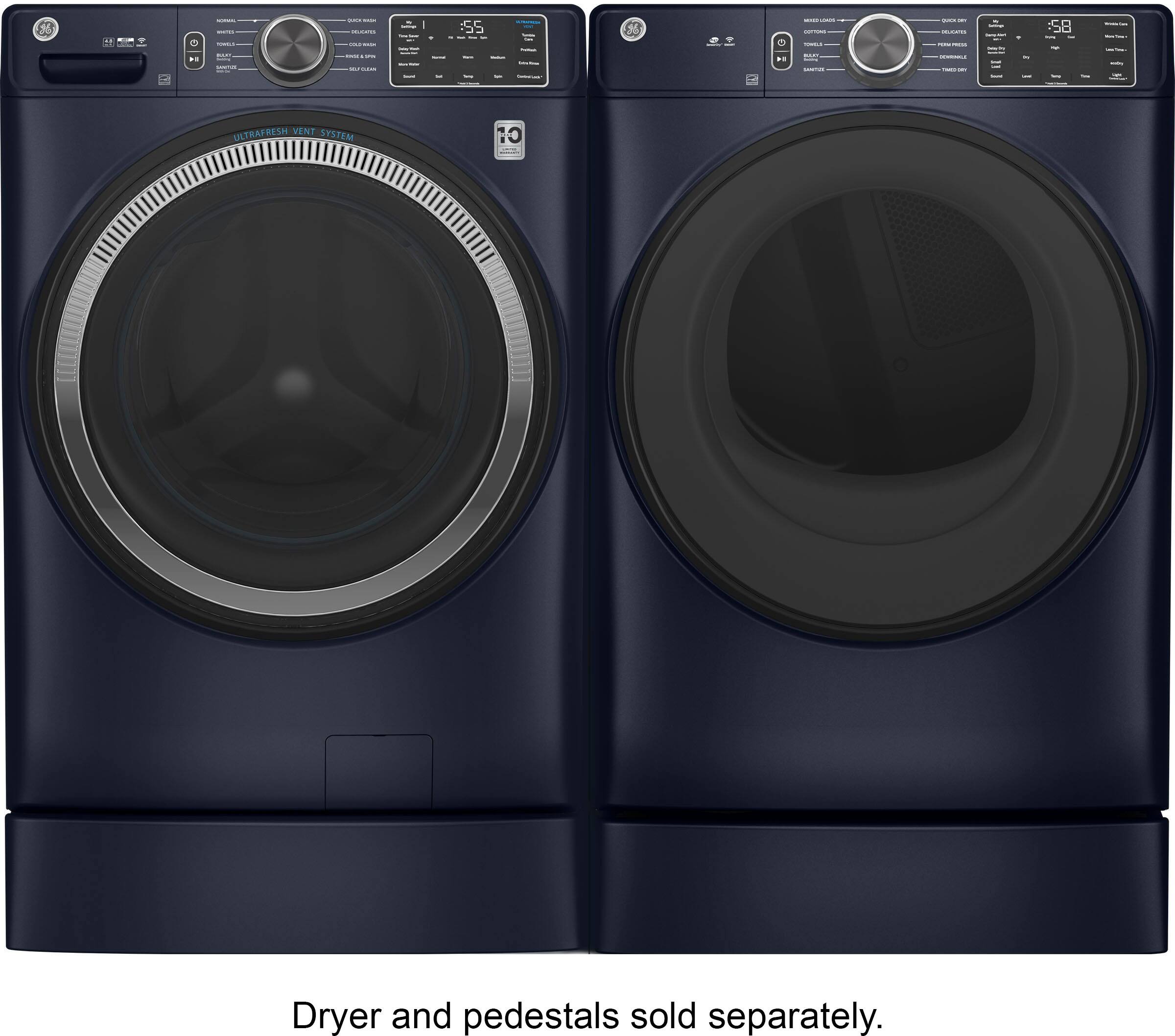 Alt View 6. GE - 4.8 Cu Ft High-Efficiency Stackable Smart Front Load Washer w/UltraFresh Vent System & Microban Antimicrobial Technology - Sapphire Blue.