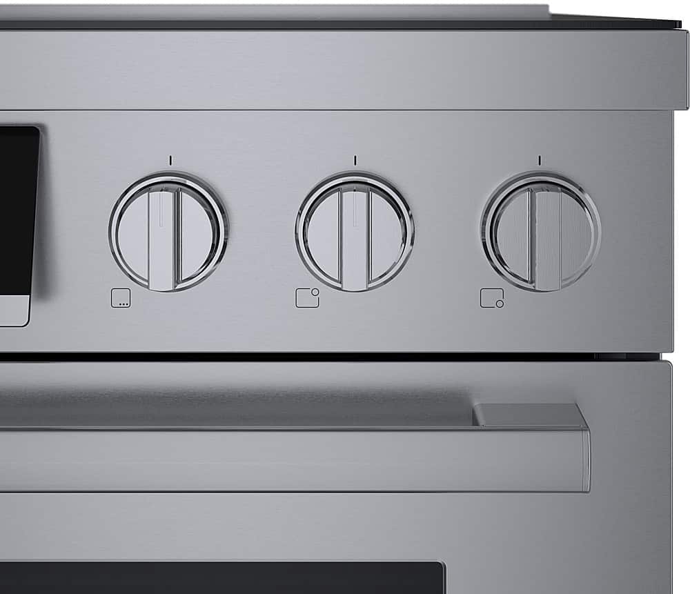 Left. Bosch - 800 Series 3.7 Cu. Ft. Freestanding Electric Induction Industrial Style Range - Stainless Steel.