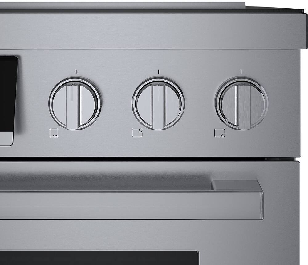 Left. Bosch - 800 Series 3.7 Cu. Ft. Freestanding Electric Induction Industrial Style Range - Stainless Steel.