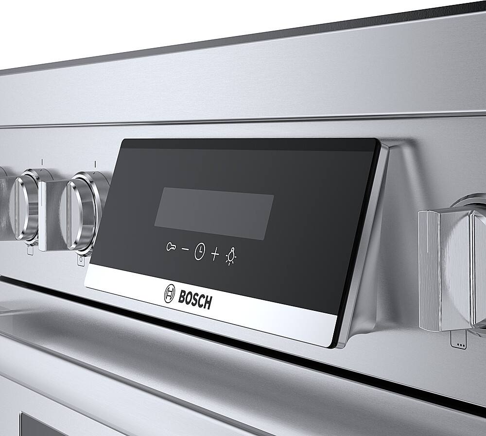 Angle. Bosch - 800 Series 3.7 Cu. Ft. Freestanding Electric Induction Industrial Style Range - Stainless Steel.