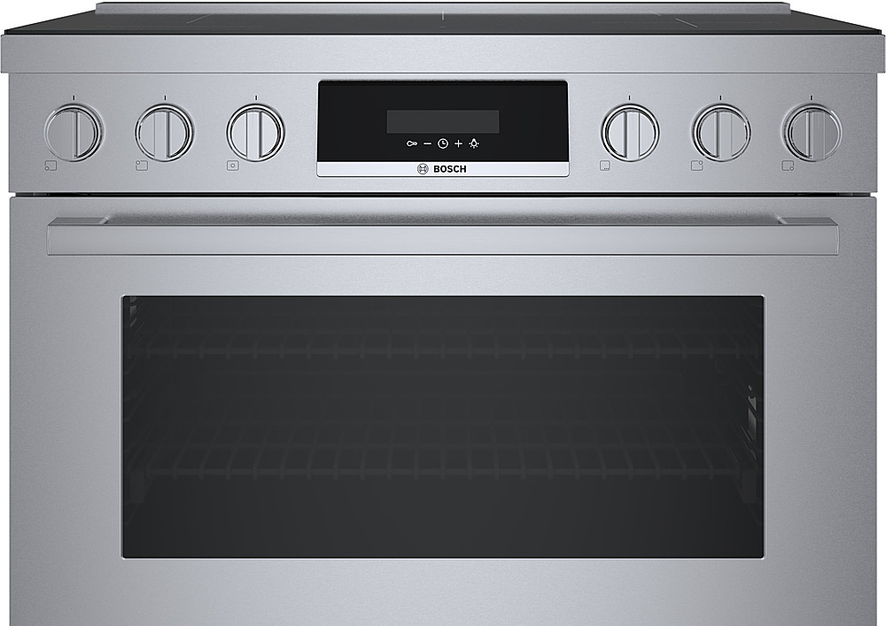 Left View: Bosch - 800 Series 4.6 Cu. Ft. Self-Cleaning Slide-In Electric Convection Range - Black stainless steel
