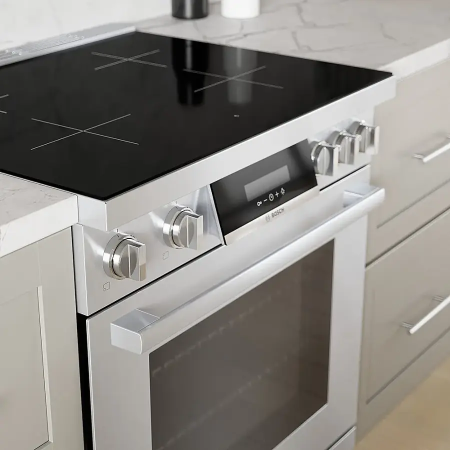 Alt View 16. Bosch - 800 Series 3.9 Cu. Ft. Freestanding Electric Induction Industrial Style Range - Stainless Steel.
