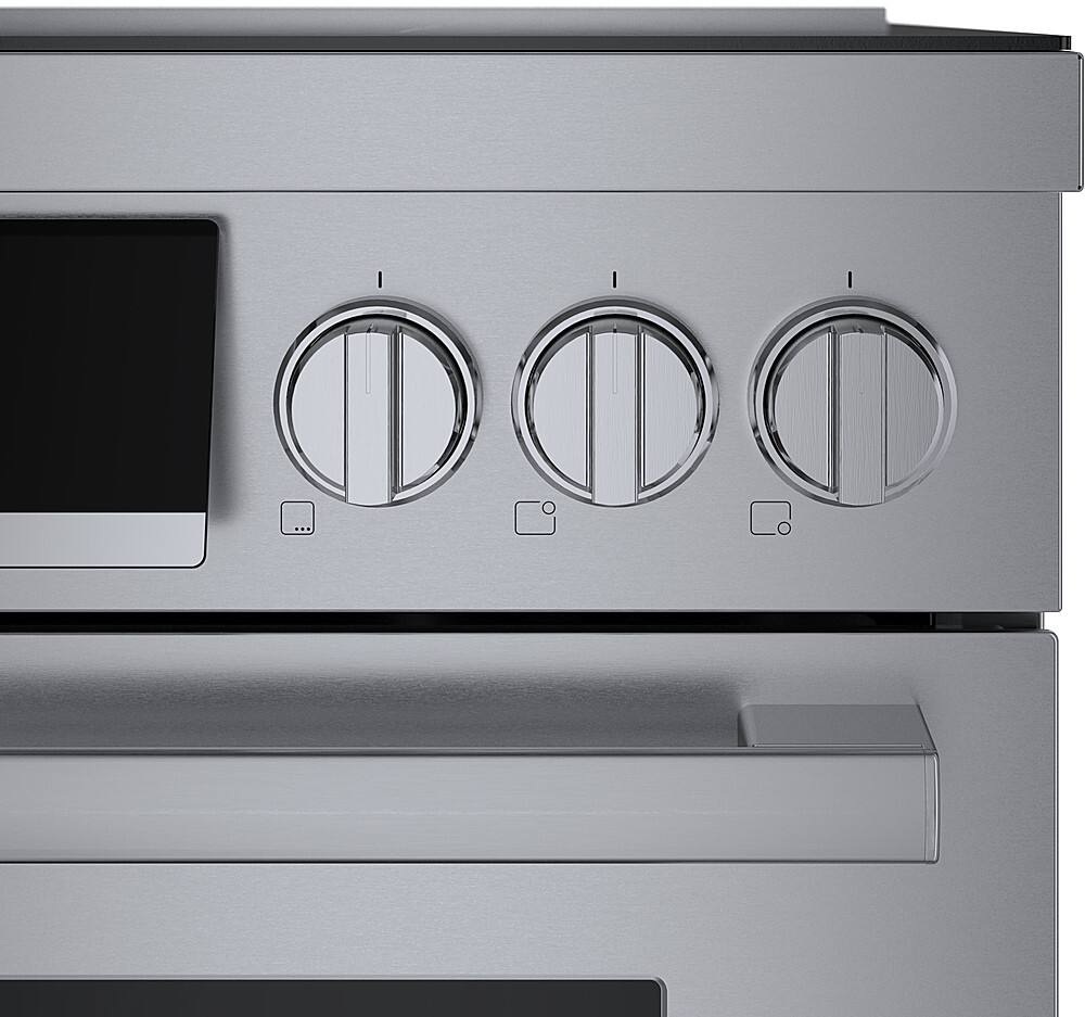 Left. Bosch - 800 Series 3.9 Cu. Ft. Freestanding Electric Induction Industrial Style Range - Stainless Steel.