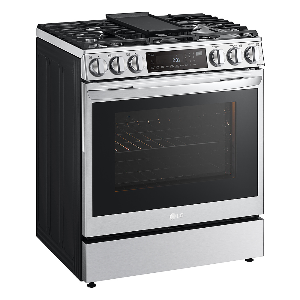 Angle View: LG - 6.3 Cu. Ft. Slide-in Smart Dual Fuel True Convection Range with Self-Cleaning, Air Fry and Air Sous Vide - Stainless steel