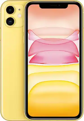 Front. Apple - Pre-Owned iPhone 11 128GB (Unlocked) - Yellow.