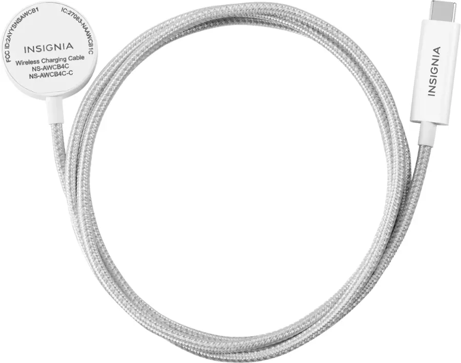 Alt View 16. Insignia™ - Apple Watch Magnetic Fast Charger to USB Type-C Braided Cable (4ft) - White.