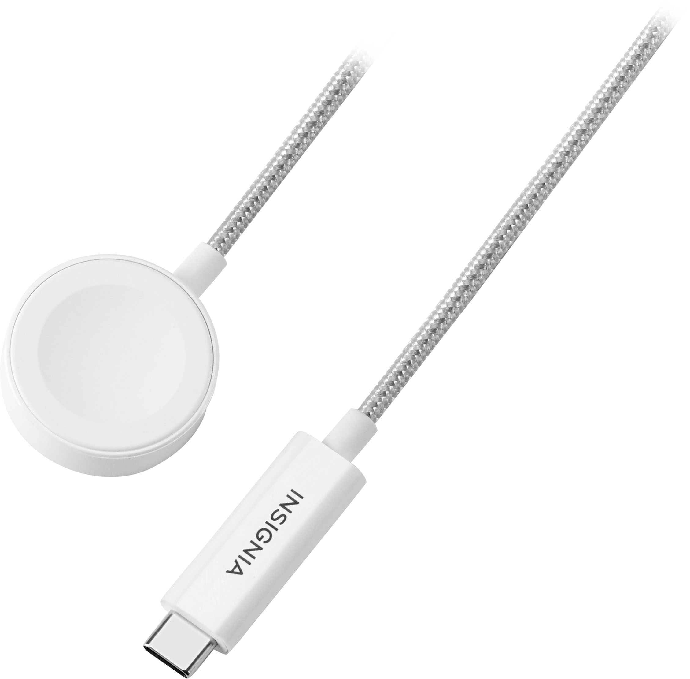 Left View: Insignia™ - 4" Magnetic Charging Cable for Apple Watch - White