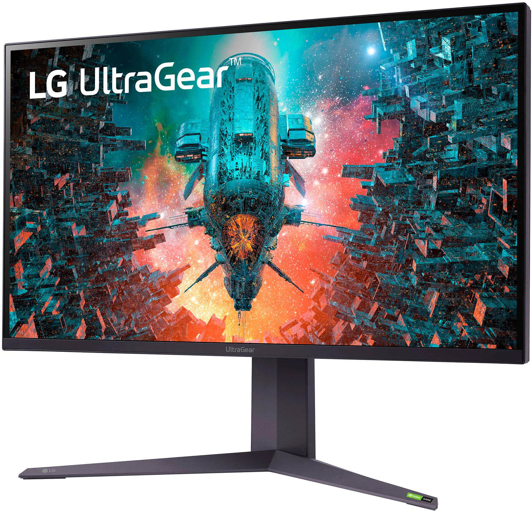 Left. LG - UltraGear 32" IPS LED 4K UHD 1-ms G-SYNC Compatible and AMD FreeSync Premium Pro Monitor with HDR (HDMI, DisplayPort) - Black.