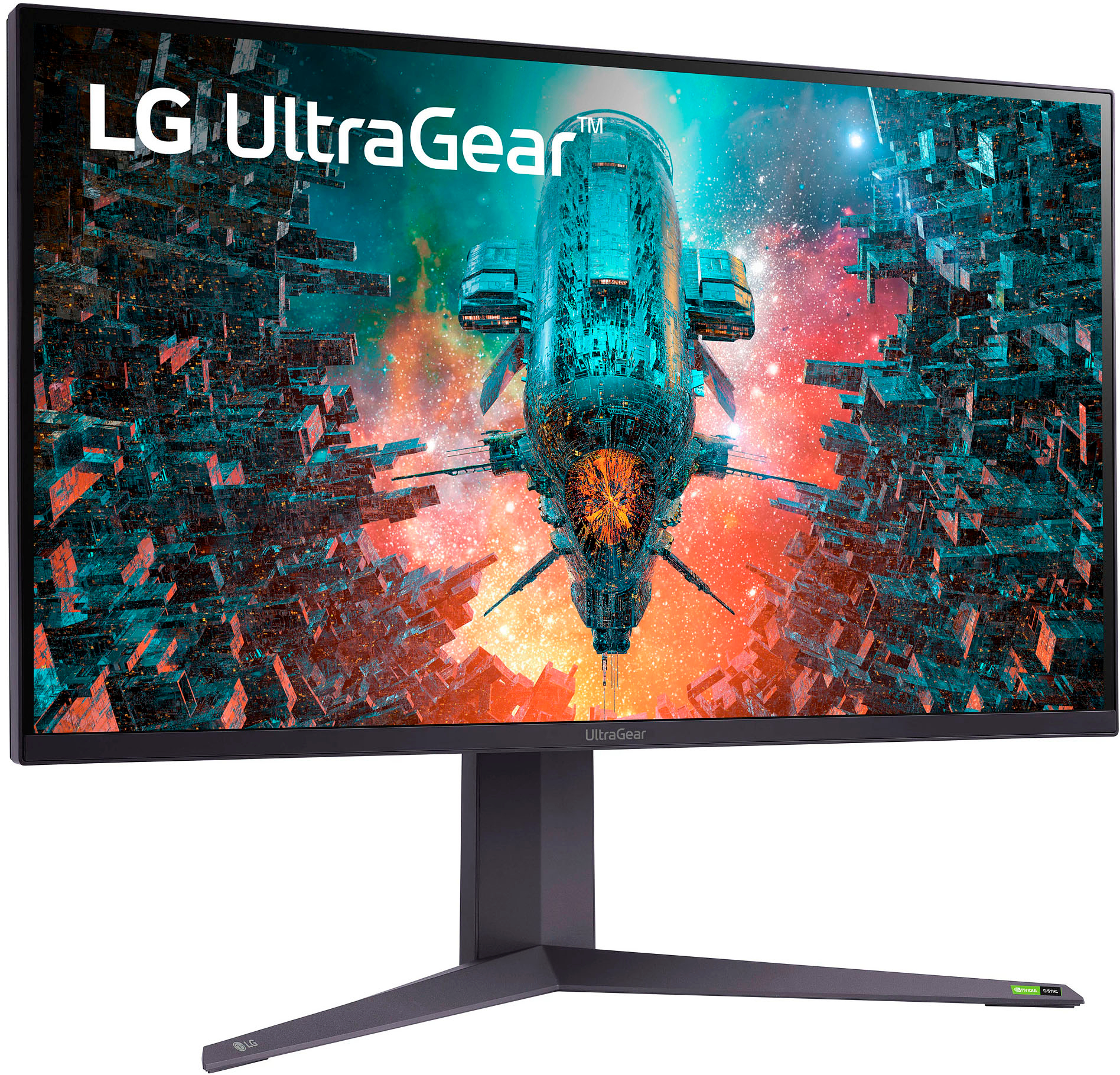 Left View: LG - UltraGear 32" IPS LED 4K UHD G-SYNC Compatible and AMD FreeSync Premium Pro Monitor with HDR (HDMI, DisplayPort)