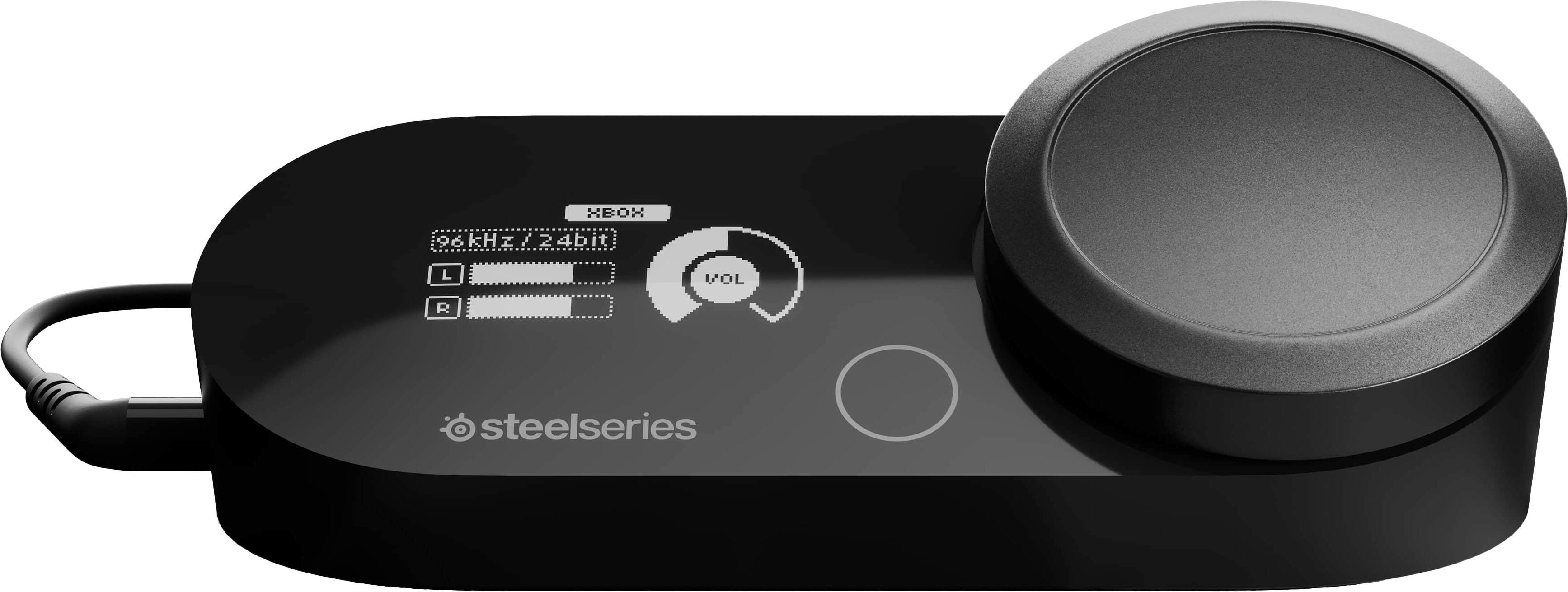The text on the image reads: "XBOX 96kHz/24bit L VOL R steelseries."