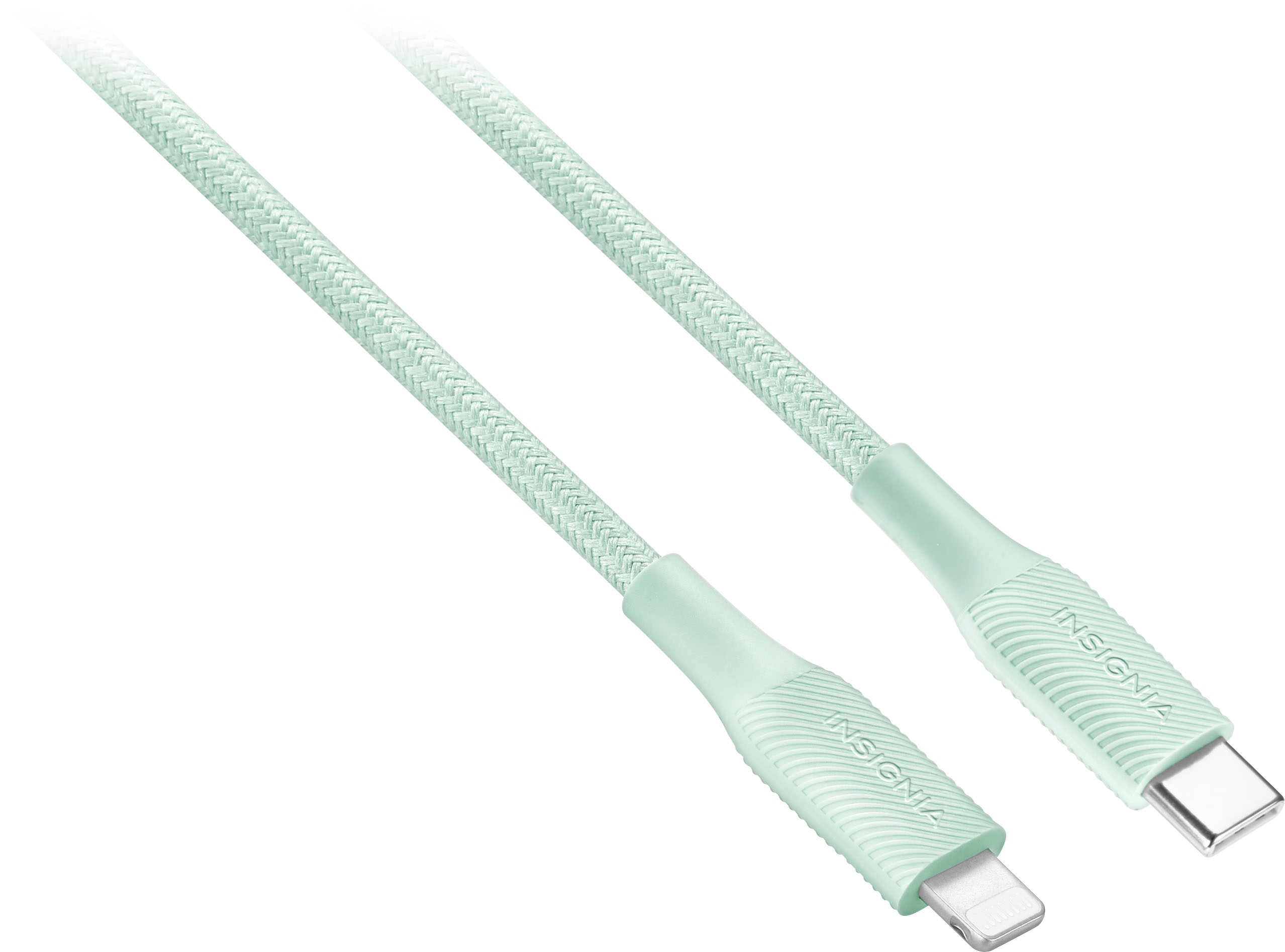 Angle View: Insignia™ - 4' Lightning to USB-C Charge-and-Sync Cable - Light Green