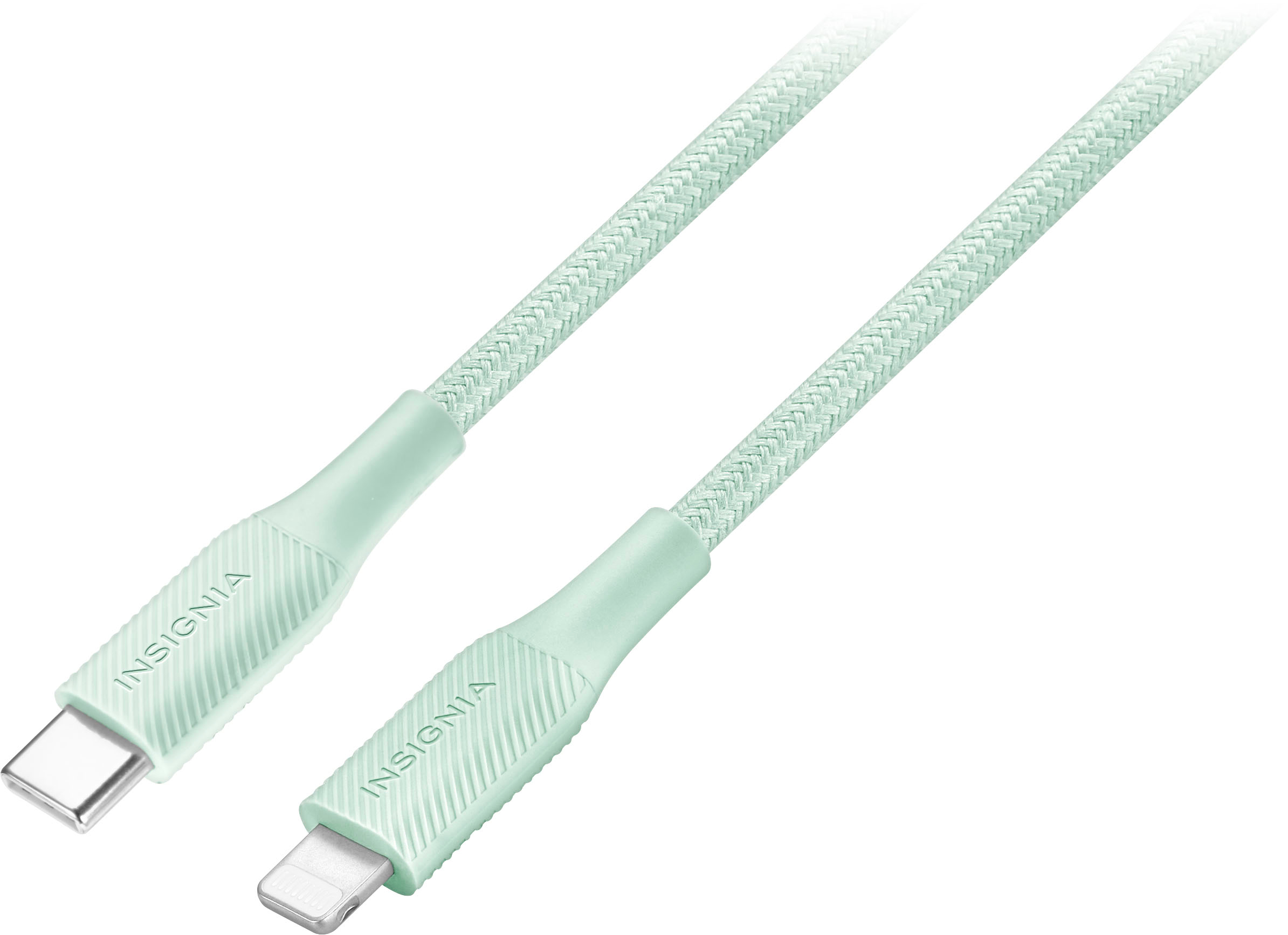 Left View: Insignia™ - 4' Lightning to USB-C Charge-and-Sync Cable - Light Green