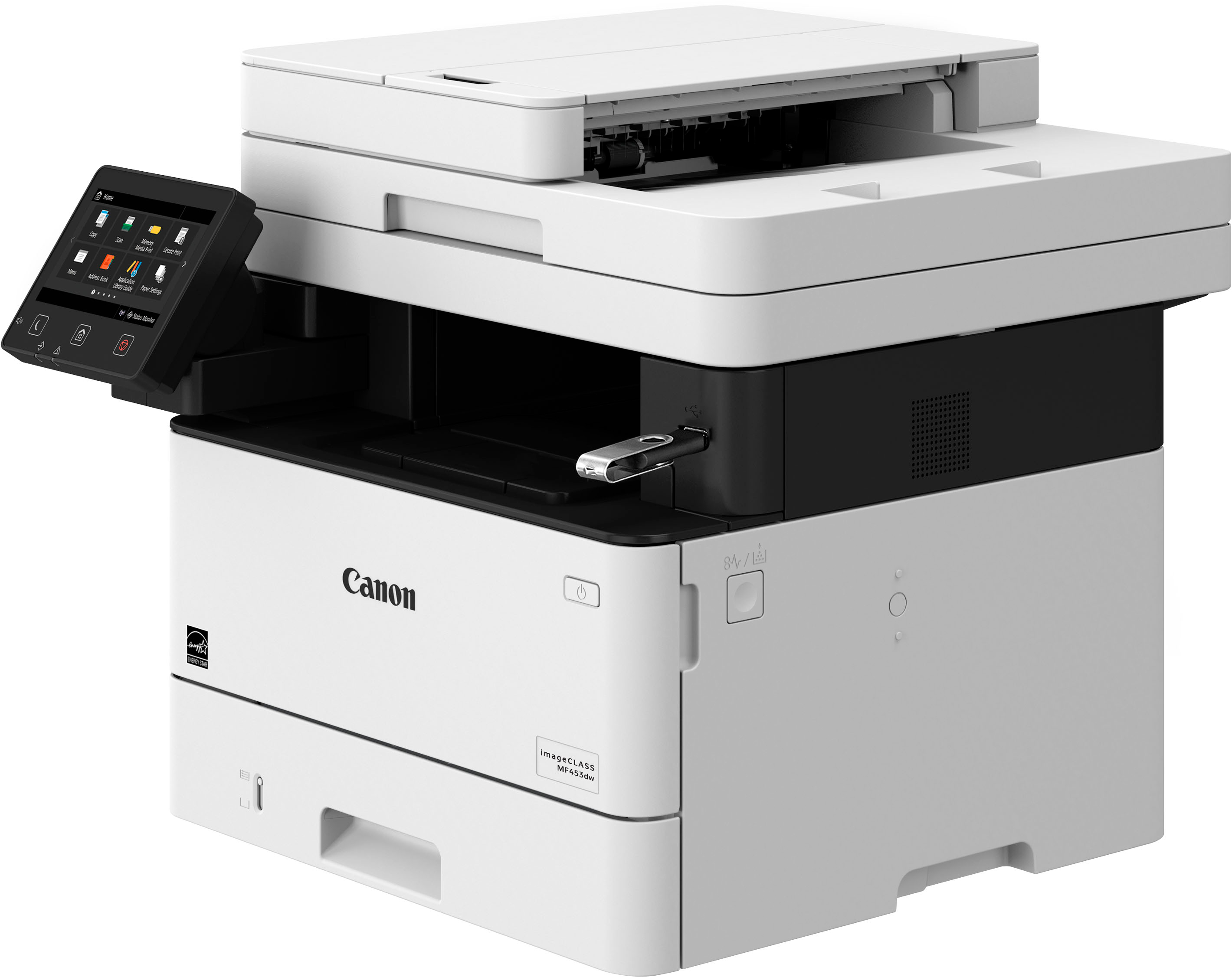 Left View: Canon - imageClass MF453dw Wireless Black-and-White All-In-One Laser Printer - White