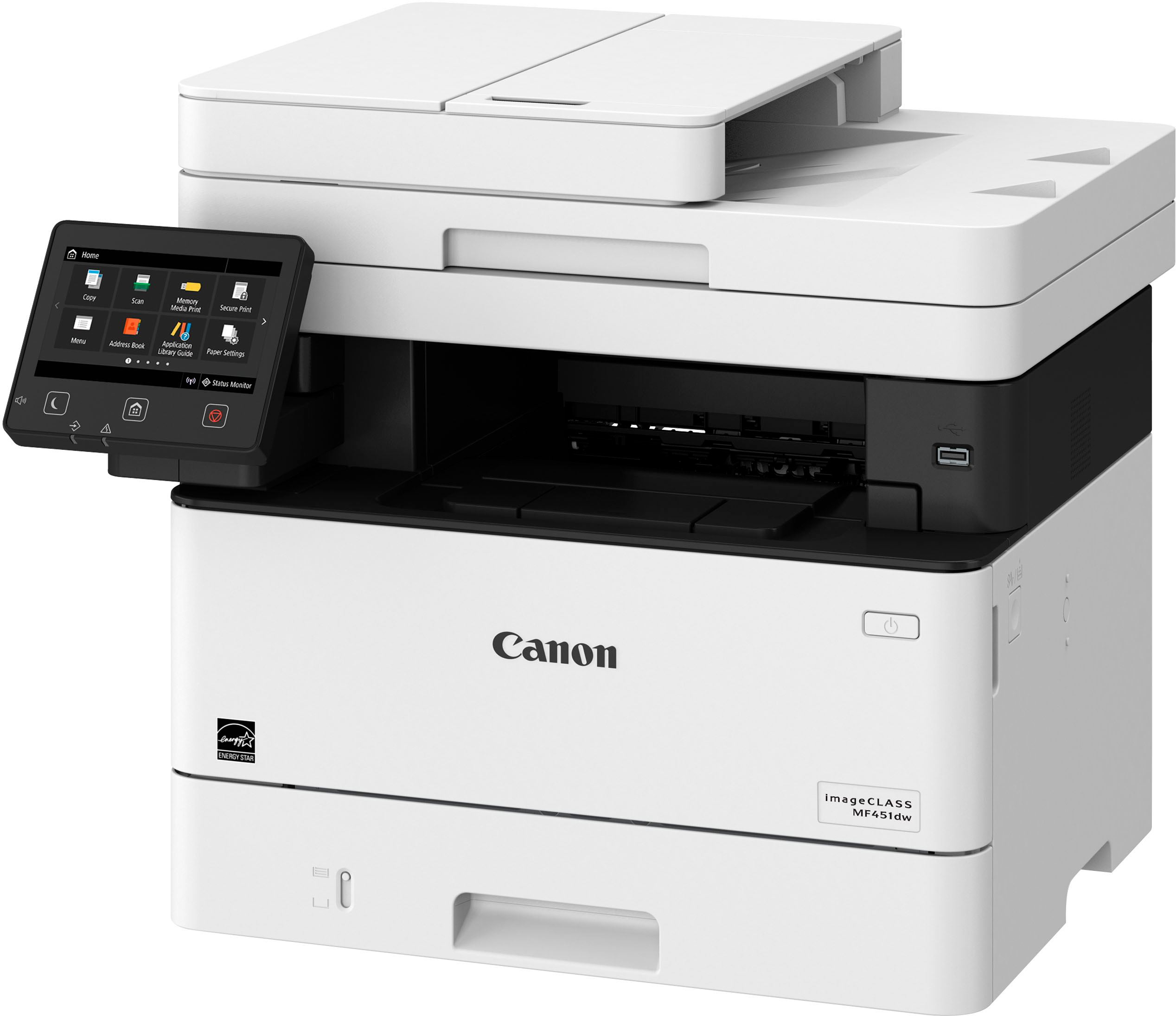 Angle View: Canon - imageCLASS MF451dw Wireless Black-and-White All-In-One Laser Printer - White