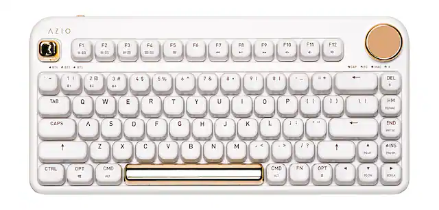 Front. AZIO - IZO Wireless Mechanical Blue Clicky Switch Keyboard - White Blossom.