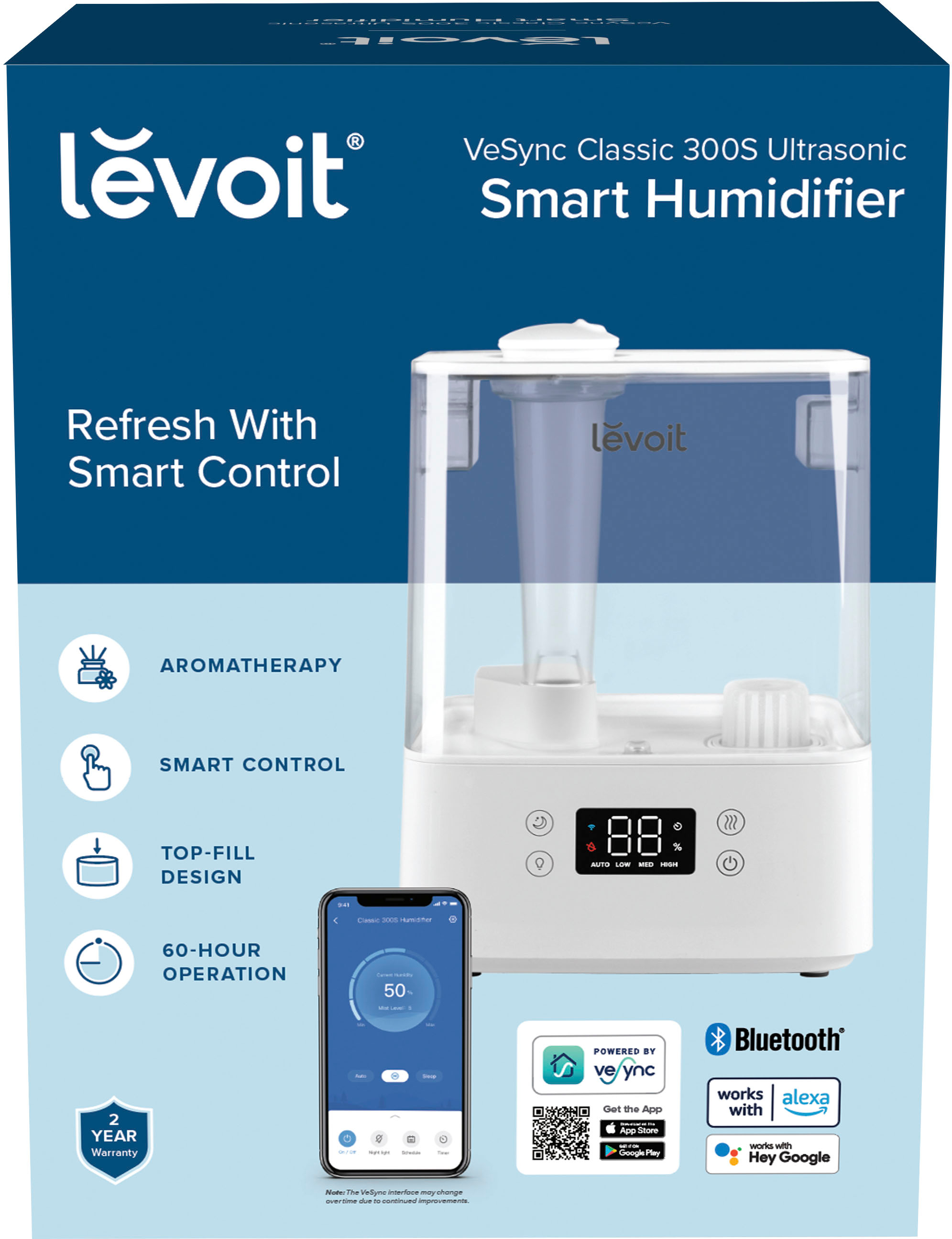 Levoit - VeSync Classic 300S 1.58 gallon Ultrasonic Smart Humidifier - White