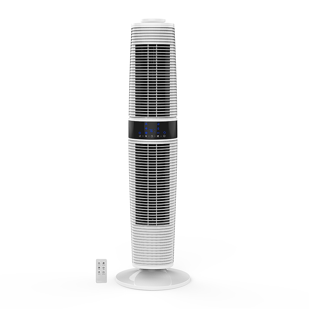 White, 31 Inch MYLEK MaxBreeze Oscillating Tower Fan with Remote Control and Timer 