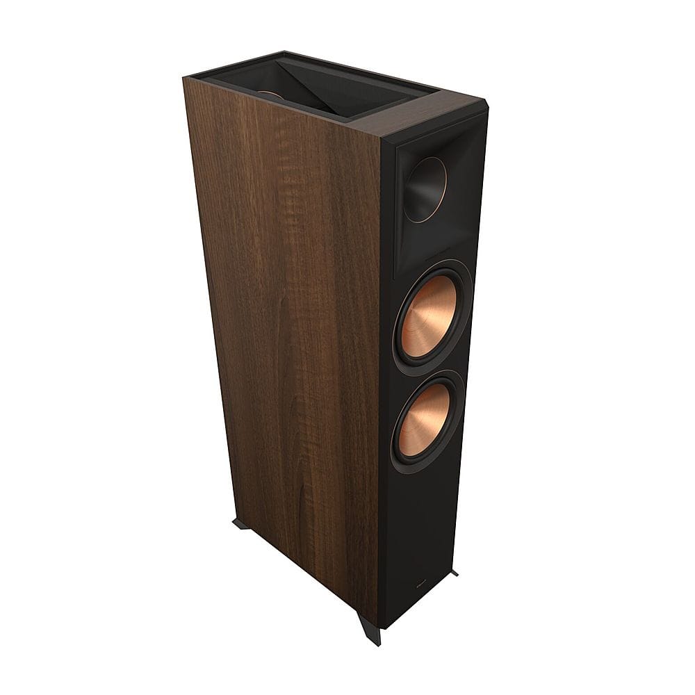 Left. Klipsch - Reference Premiere Dual 8" 600-Watt Dolby Atmos Passive 2-Way Floor Speaker (Each) - Walnut.