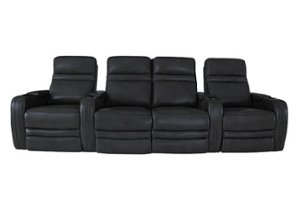 RowOne - Cortes Straight Leather Power Recline Home Theater Seating 4-Chair with Loveseat - Black - Front_Zoom