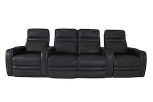 RowOne - Cortes Straight Leather Power Recline Home Theater Seating 4-Chair with Loveseat - Black - Front_Zoom