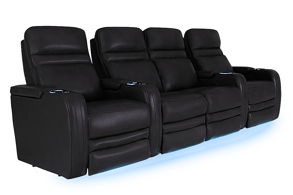 Left View: RowOne - Cortes Straight Leather Power Recline Home Theater Seating 4-Chair with Loveseat