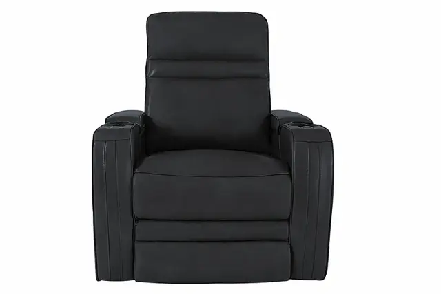 Front. RowOne - Cortes Straight Row Leather Power Recline Home Theater Seating 2-Arm Chair - Black.