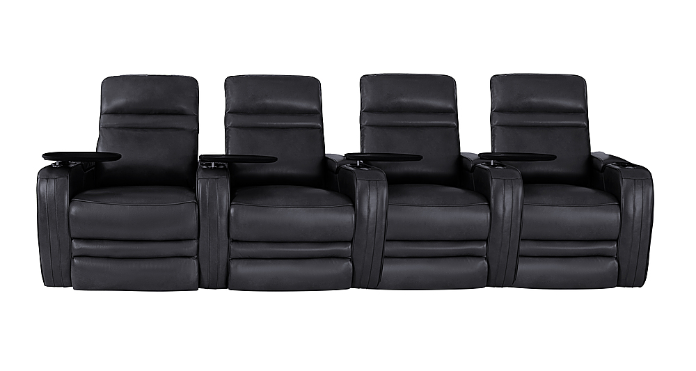 Angle View: RowOne - Cortes Straight Row Leather Power Recline Home Theater Seating 4-Chair - Black