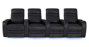 RowOne - Cortes Straight Row Leather Power Recline Home Theater Seating 4-Chair - Black - Front_Zoom