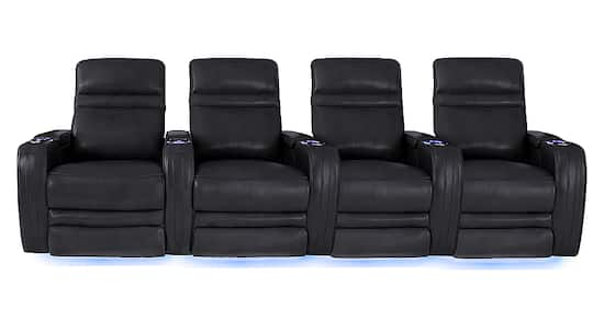 RowOne Cortes Straight Row Leather Power Recline Home Theater Seating 4 Chair Black RO8050 R4CH BLK Best Buy