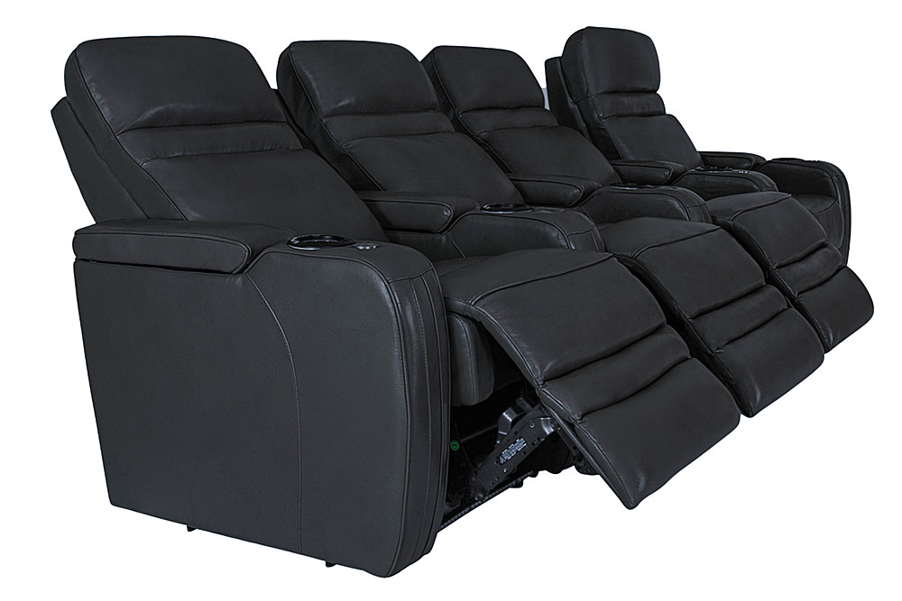 Left View: RowOne - Cortes Straight Row Leather Power Recline Home Theater Seating 4-Chair - Black