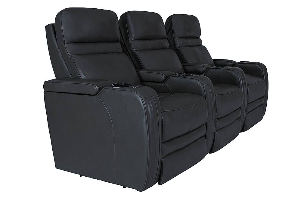 Angle View: RowOne - Cortes Straight Row Leather Power Recline Home Theater Seating 3-Chair - Black