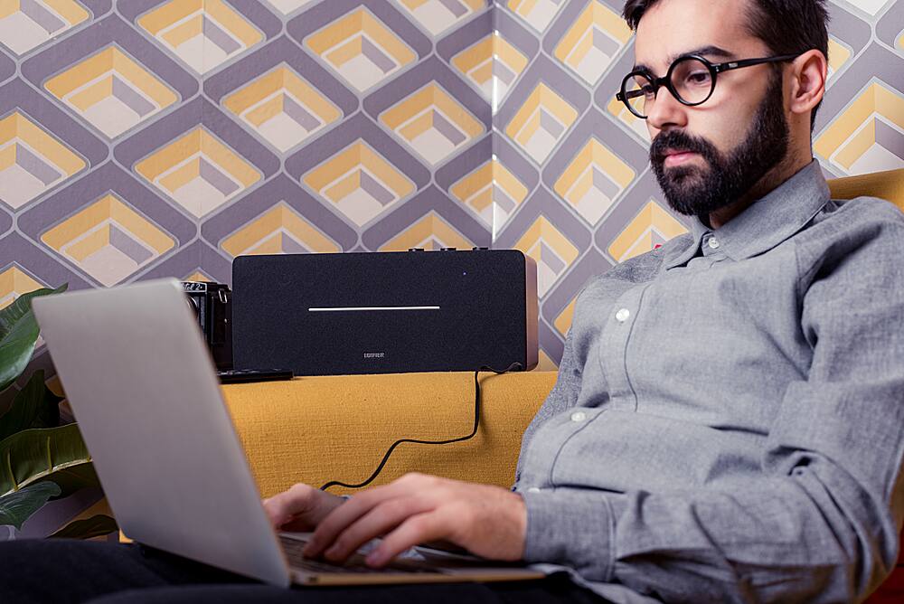 Alt View 23. Edifier - D12 Integrated Desktop Stereo Speaker - Wood.