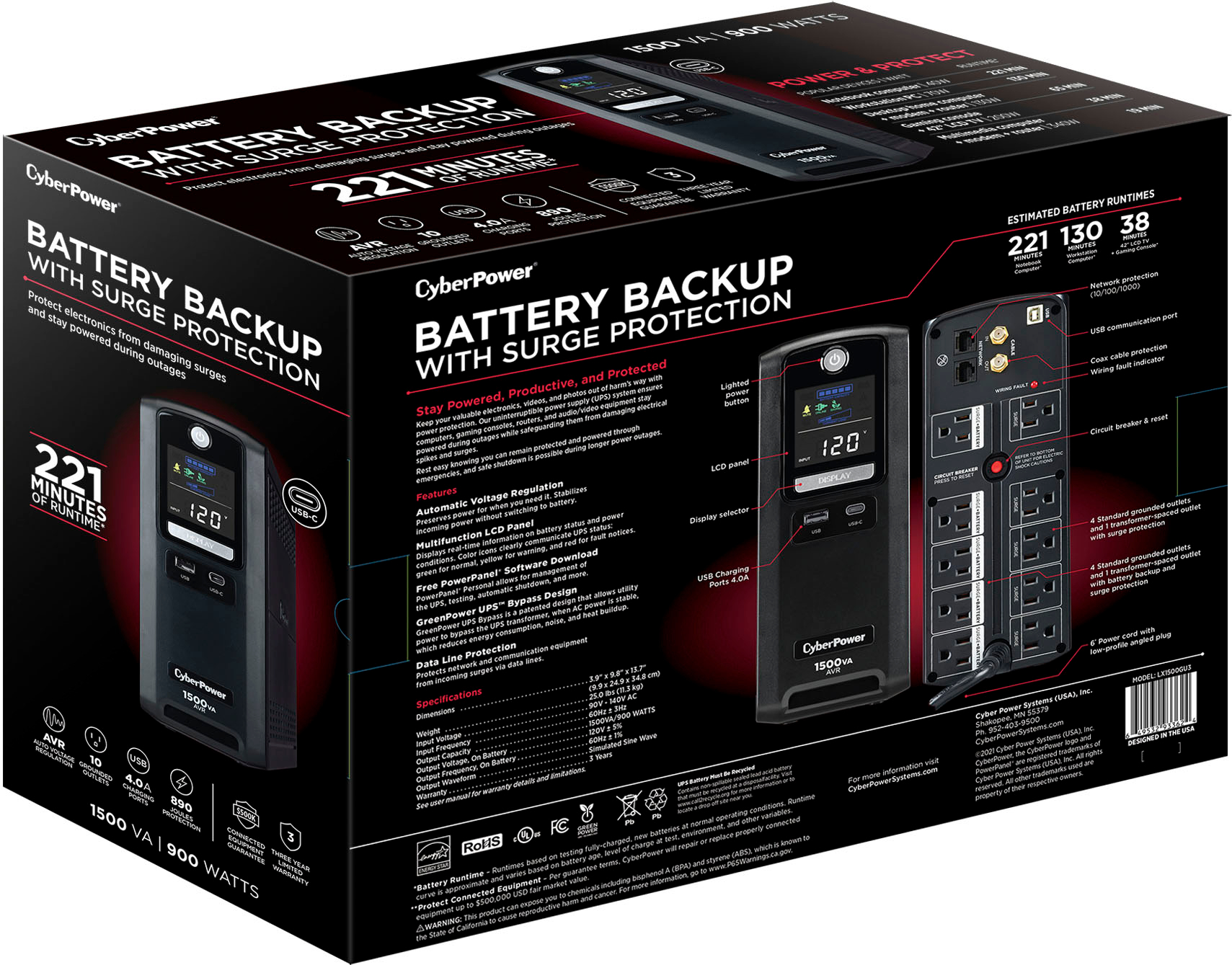 Ultra 1500 VA 900 WATTS Backup Battery