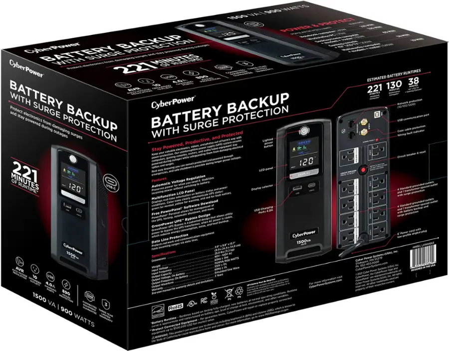 Alt View 18. CyberPower - LX1500GU3 Battery Backup UPS Systems - Black.