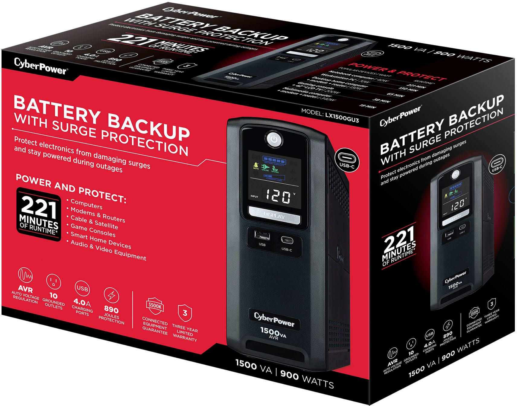 Alt View 19. CyberPower - LX1500GU3 Battery Backup UPS Systems - Black.