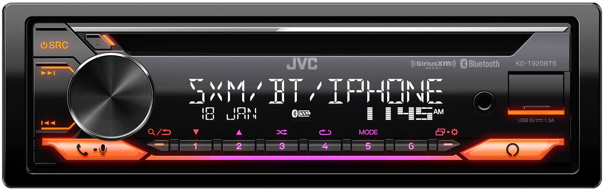 Front. JVC - Bluetooth CD Receiver with Alexa Built-In and USB Rapid Charge, Satellite Rado Ready - Black.