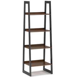 Simpli Home - Sawhorse Solid Vaneer and Metal Ladder Bookshelf - Walnut - Front_Zoom