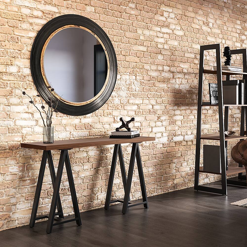 Best Buy Simpli Home Sawhorse Solid Veneer and Metal Console Sofa