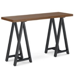 Simpli Home - Sawhorse Solid Veneer and Metal Console Sofa Table - Walnut - Front_Zoom
