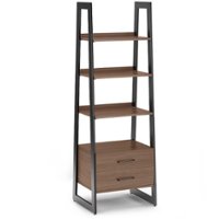 Simpli Home - Sawhorse Solid Vaneer and Metal 2-Drawer Ladder Bookshelf - Walnut - Front_Zoom