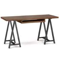 Simpli Home - Sawhorse industrial 60 inch wide solid wood and metal desk - Walnut - Front_Zoom