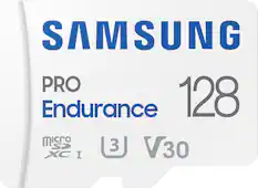 Front. Samsung - PRO Endurance 128GB microSDXC SD Memory Card - White.