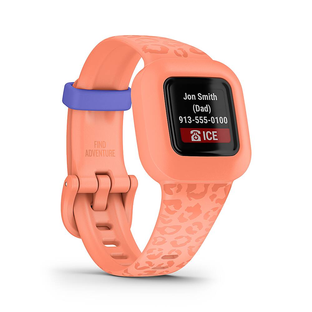 Angle. Garmin - vívofit jr. 3 Kids Fitness Tracker - Peach Leopard.