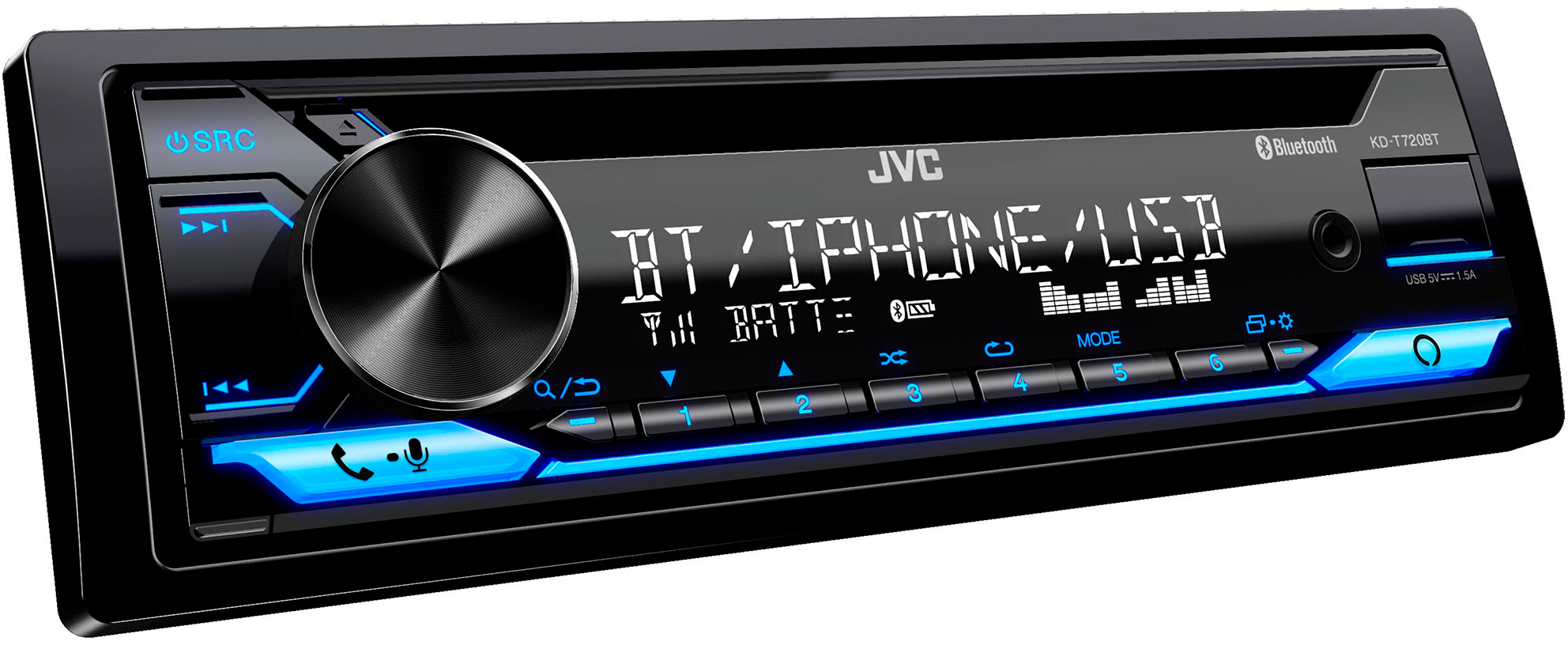Angle View: JVC - Bluetooth CD Receiver with Alexa Built-In and USB Rapid Charge, Detachable Faceplate - Black