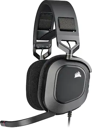 Front. CORSAIR - HS80 RGB Wired Gaming Headset for PC - Carbon.