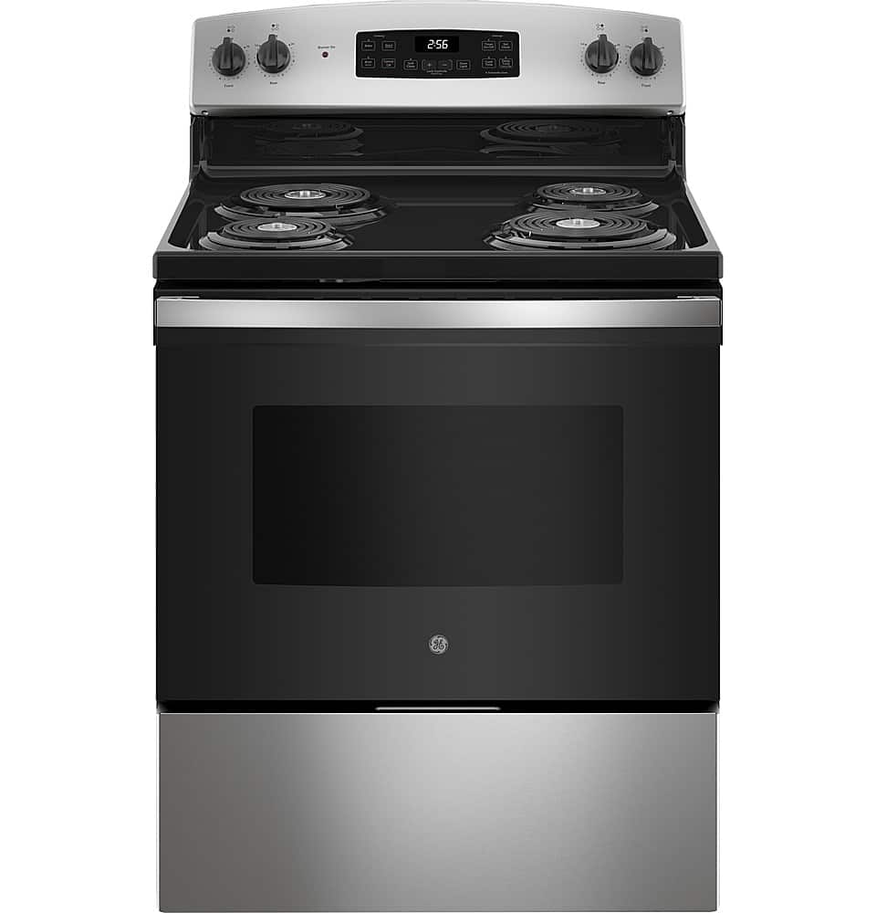GE - 30 in. Wide 4 Elements 5.0 Cu. Ft. Freestanding Electric Range with Self Cleaning and Dual-Element Bake - Stainless Steel