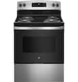 GE - 30 in. Wide 4 Elements 5.0 Cu. Ft. Freestanding Electric Range with Self Cleaning and Dual-Element Bake - Stainless Steel